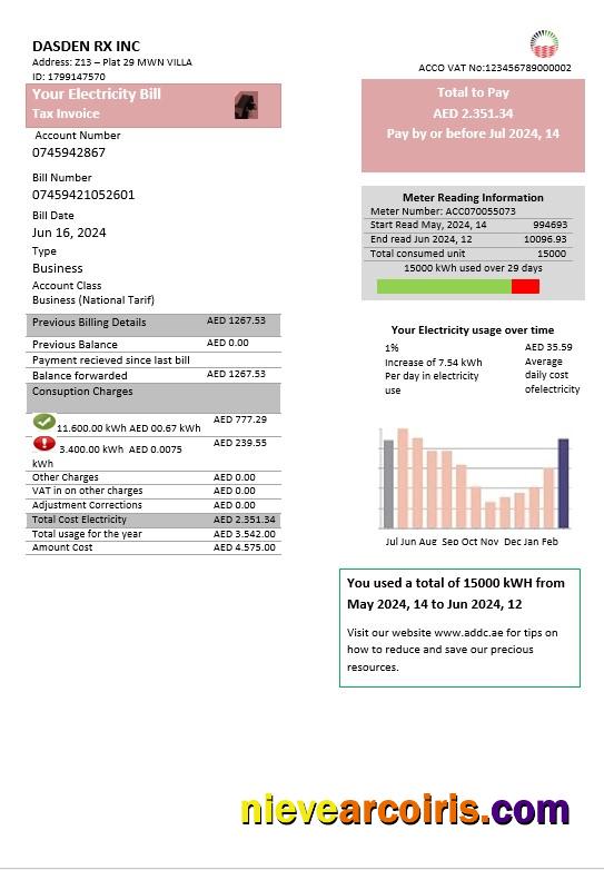 UAE Abu Dhabi Distribution electricity utility bill